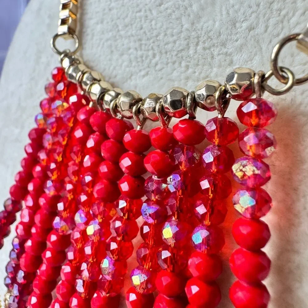 Elegant Red and Gold Glass Beaded Necklace